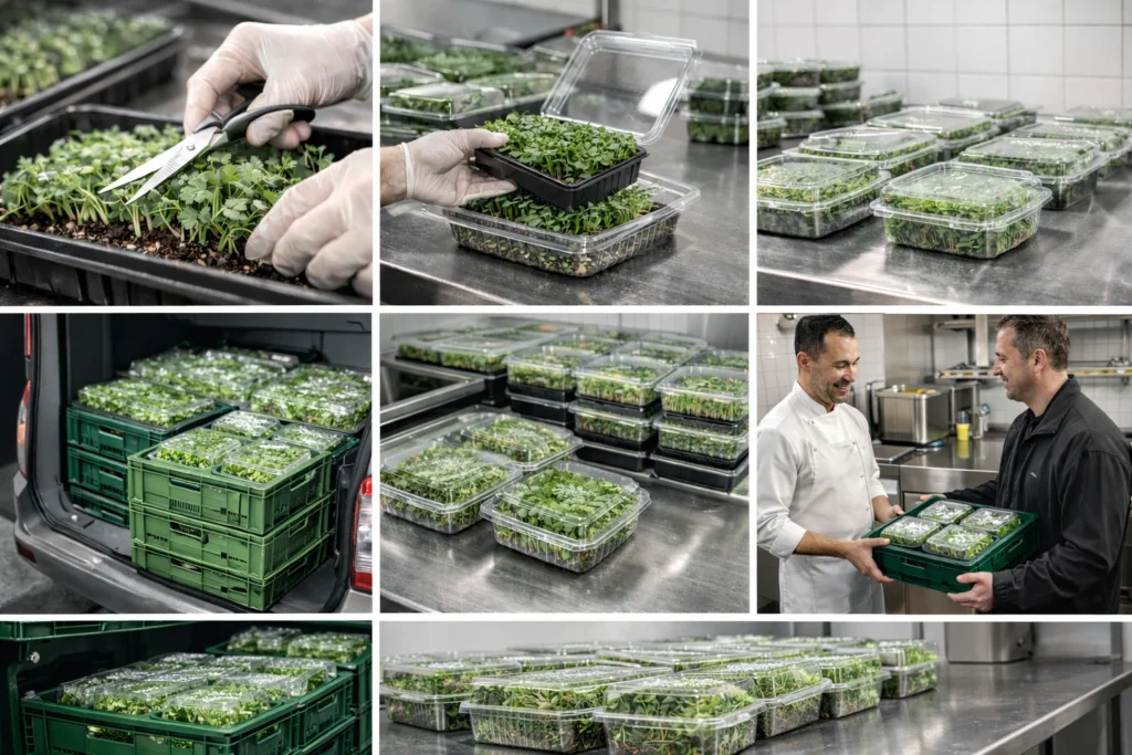 Harvesting, Packaging, and Delivering Microgreens