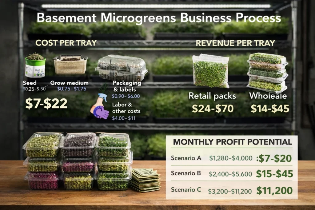Cost, revenue, and profit potential in a basement microgreens business